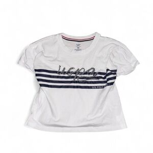 U.S. Polo Assn. White and Navy Crop Top